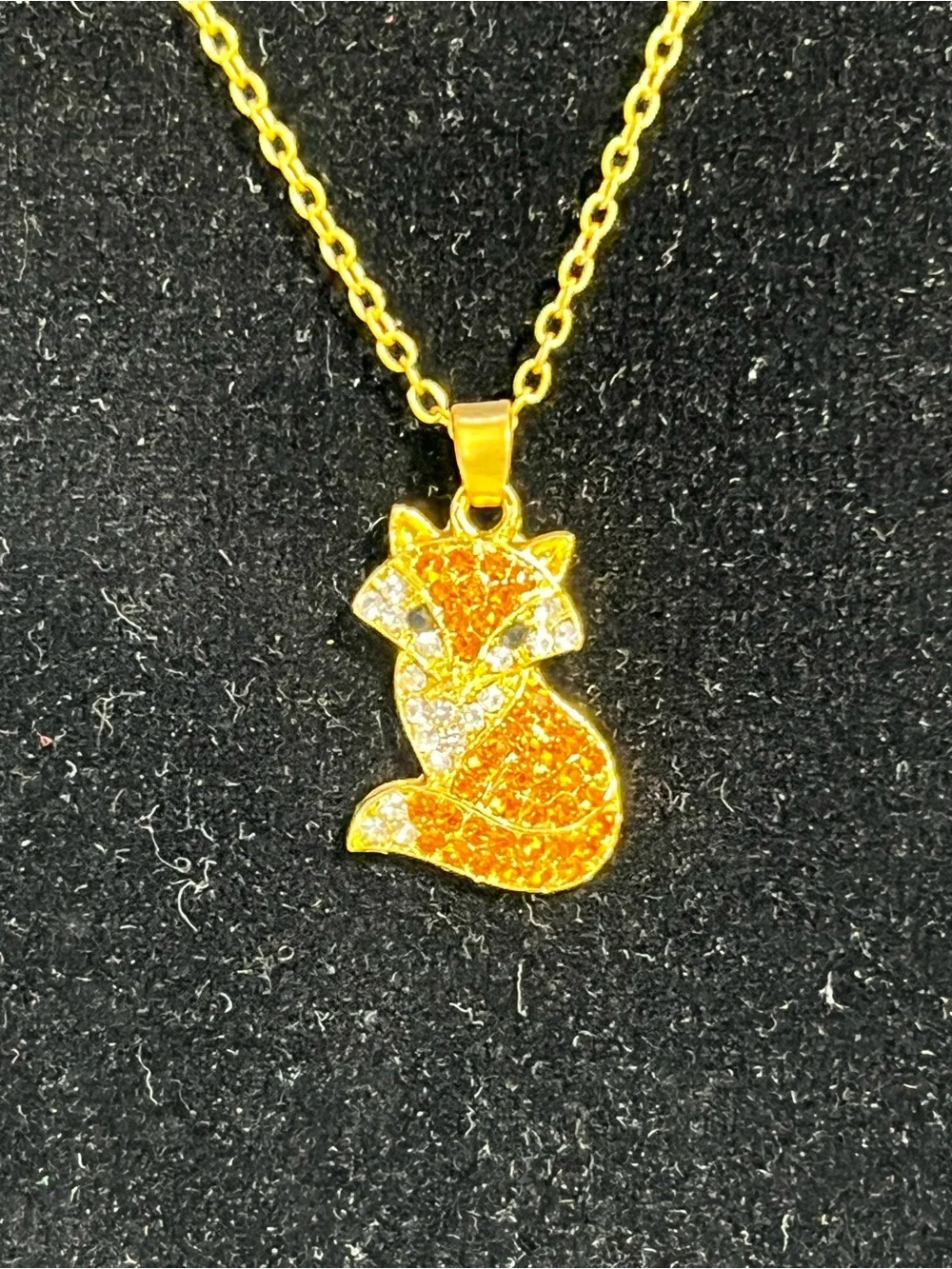 Gold-Tone Fox Pendant Necklace with Orange Rhinestones